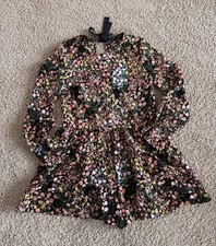 ZARA Multi Color Floral Long Sleeve Romper Shorts Bow XS S