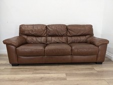SOFA 3 Seater Tobacco Brown Leather Sewn In Cushions Padded Arms FREE DELIVERY