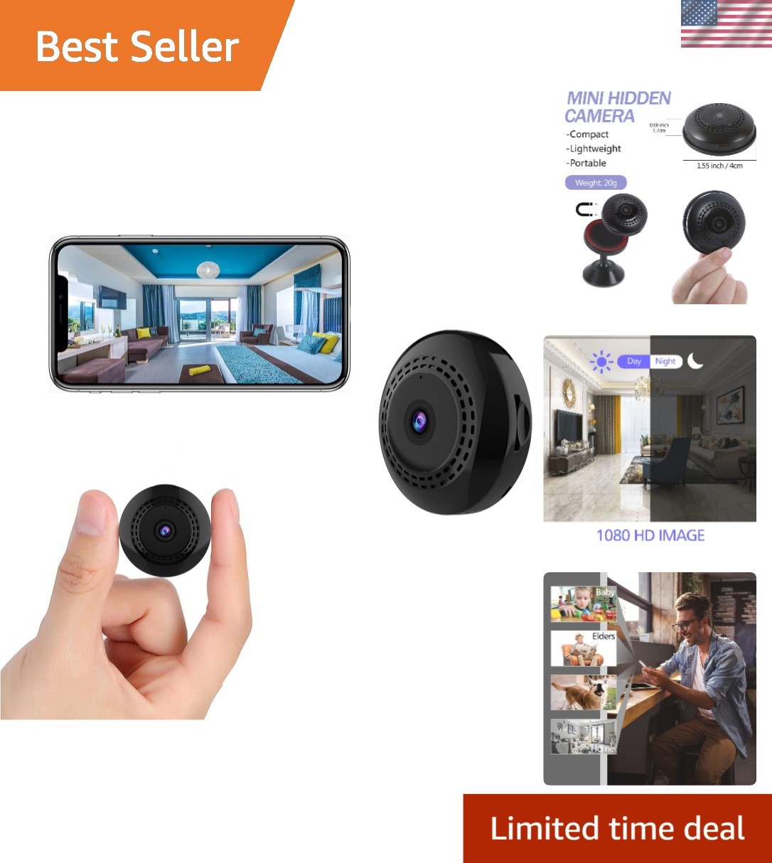 Smart Portable Security Camera - 1080p Video, Live Monitoring & Motion Detection