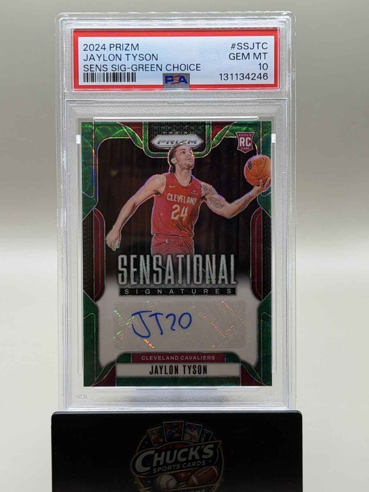 2024 Panini Prizm Jaylon Tyson Green Choice Auto /8 Rookie PSA 10 Cavs #SSJTC