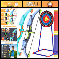 Kids Bow and Arrow Set - 2 Pack with LED Lights, 14 Suction Cup Arrows Target