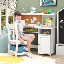 TaoHFE Kids Desk and Chair Set, with Storage Shelf, White
