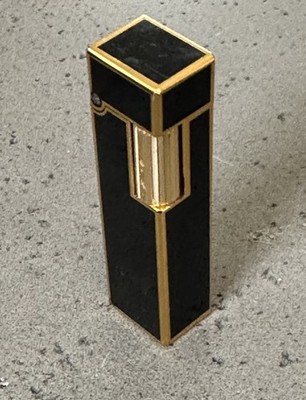 Vintage Tifany Dunhil Cartir Style Gold Tone & Black Enamel Lighter, Sparks