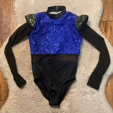 Revolution Dance Leotard Costume Child Medium Sequin Long Sleeve Mesh Girls