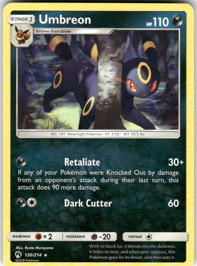 Umbreon 120/214 Rare Lost Thunder Pokemon Moderately Played
