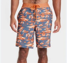 NWT Goodfellow Co sz XXL Men's 9" Swim Trunks Orange Scenic Palm 14.35