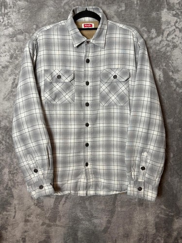 Wrangler Flanell Hemd Jacke (M) grau kariert Sherpa gefüttert Vintage Style