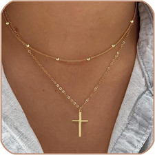 Cross Necklace Women Girls Dainty 14K Gold Silver Plated Cross Choker