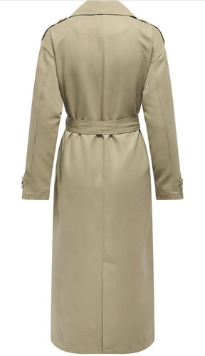 ONLY Women's Onlline Long Trench Coat Belted Humus Beige Large UK 12 BNWT - Picture 2 of 9