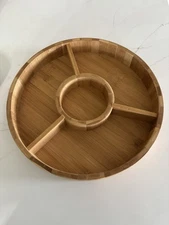 Strova 12in Organic Bamboo Chip And Dip Serving Platter Set W/ Ceramic Dip Bowl