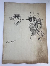 Tim Burton COA Art Painting Original Drawing Vintage Paper Signed