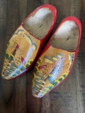 Vintage 10" Dutch Clogs Wood Klompen Hand Painted Red Windmill Personalized Tim