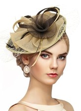 Derby Fascinators Hat for Women - Feather Tea Party Hat with Brown and Khaki