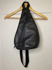 THE SAK Geo Black Pebbled Leather Sling Cross Body Bag Purse