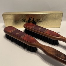VTG His/Hers Couple Clothes Brushes Wood Handle Leather Back Nylon Bristles Box