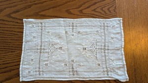 Vintage Ivory Linen Doily Intricate Cut-out Rectangle Embroidery 10x16" Perfect