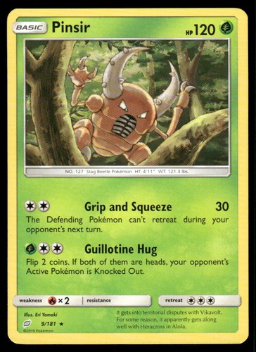 Pinsir 9/181 Rare Team Up Pokemon Lightly Played
