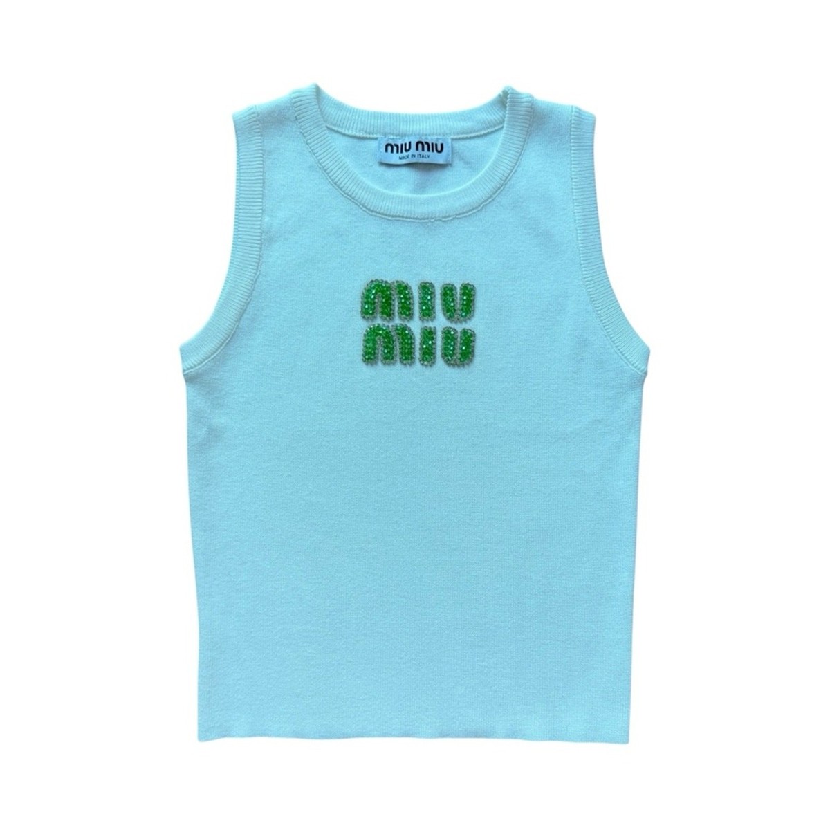 Miu Miu Embellished Crystal Logo Ribbed Tank Top - Small | eBay
