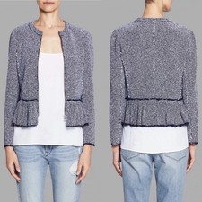 Rebecca Taylor Tweed Peplum Blazer Jacket Size 2 Blue Boucl Preppy Feminine