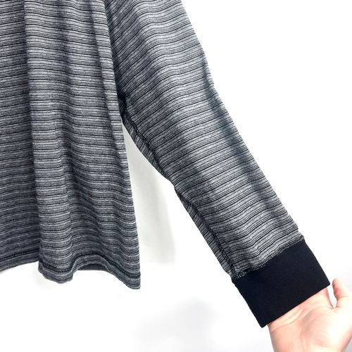 Men's Saddlebred Flex Round Neck Henley Black White Stripe Long Causal Sleeve - Picture 5 of 10