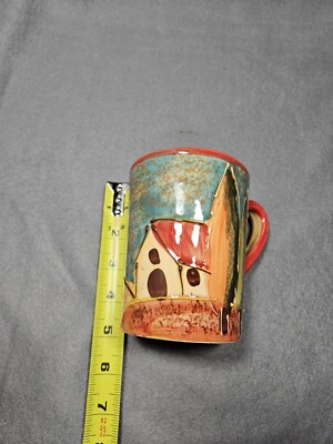 Euro Ceramica Hand Painted In Spain 3D Panited Accents Home And Tree Scene