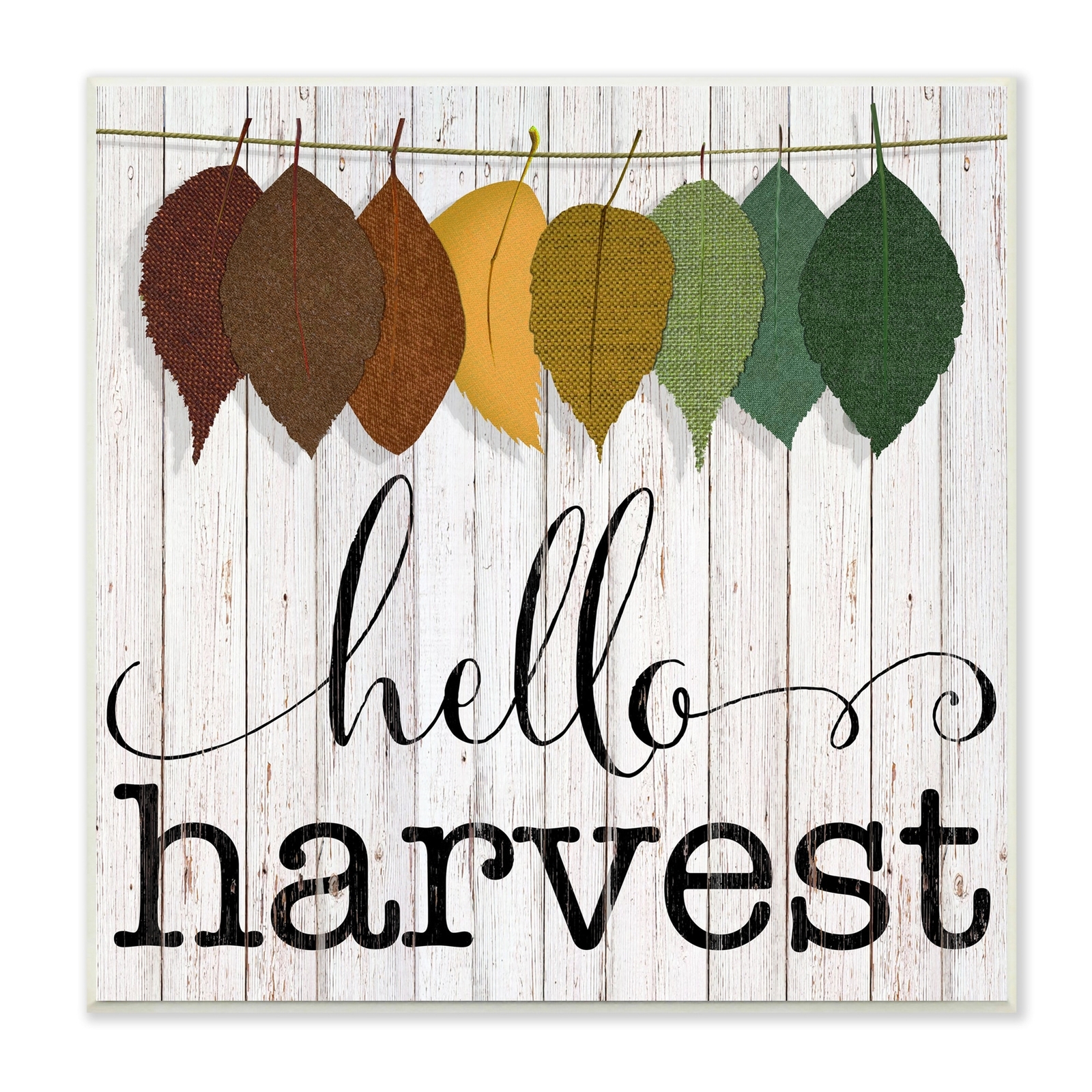 Stupell Hello Harvest Greeting Autumn Leaves Foliage White 12 x 12