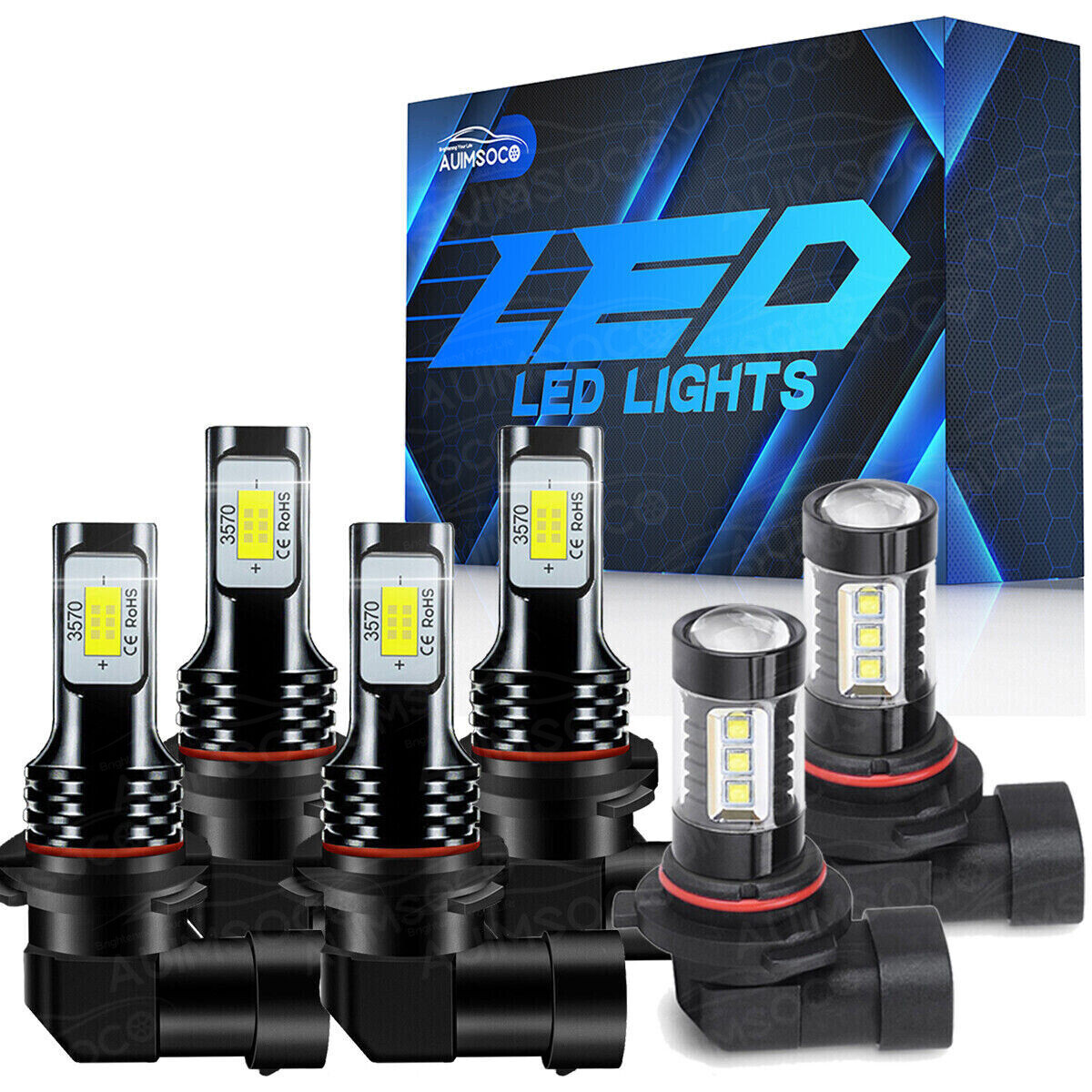 Para For 2006-2010 Toyota Sienna 4 Faros LED de haz alto / bajo+luces antiniebla