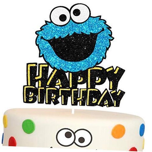 Cookie Monster Happy Birthday Cake Topper Blue Glitter Happy Birthday Theme
