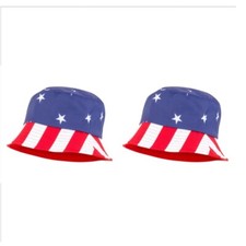 2PK US Flag Bucket Hat American Flag Red Blue Bucket AMERICAN 4TH OF JULY Hat