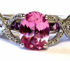 10k white gold .14ct SI2 H womens diamond gemstone pink topaz ring band 3.7g 7 — photo 2