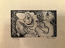 Frances Strain WPA Era Chicago Woman Artist Mischief Halloween Clown Woodblock!!