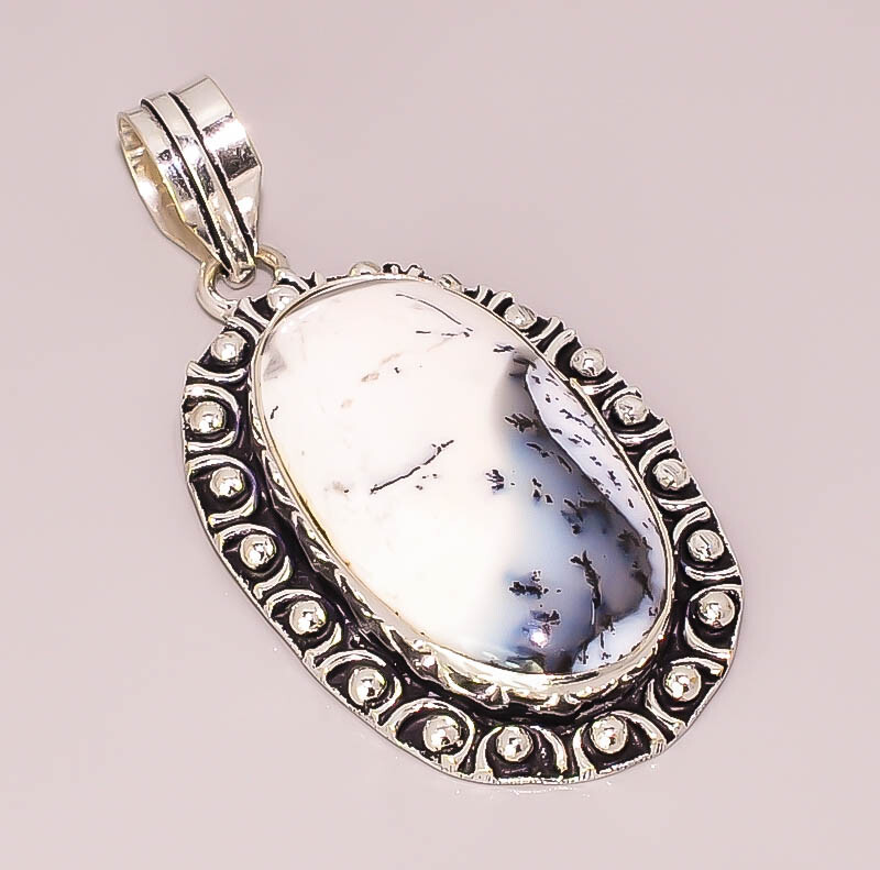 Natural Dendrite Opal Vintage Style  925 STERLING SILVER PLATED PENDANT