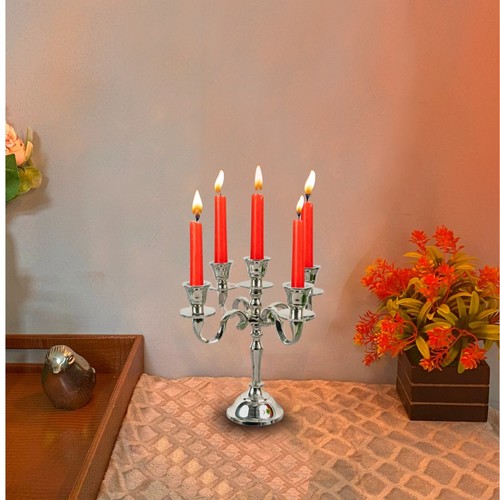 5 Arm Silver Gothic Baby Candelabra Candle Holders Centerpiece Decoration & Gift - Picture 8 of 10