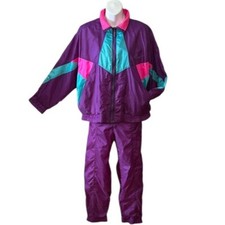 Puma 80s 90s Women  s Purple and Pink Nylon Windbreaker Set Size Medium
