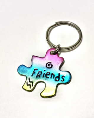 Friends Puzzle Piece Metal Keychain Key Ring Multicolor 2”