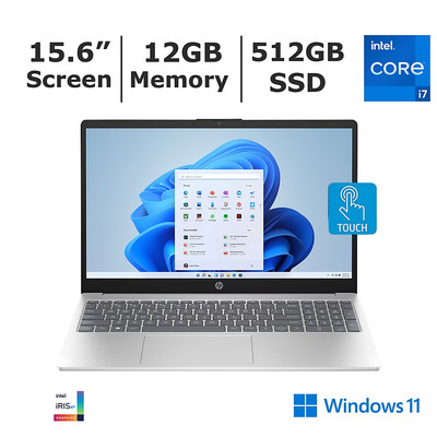 HP 15.6 Inch Touchscreen Laptop i7-1355U 12GB DDR4 512GB SSD Windows 11 Silver