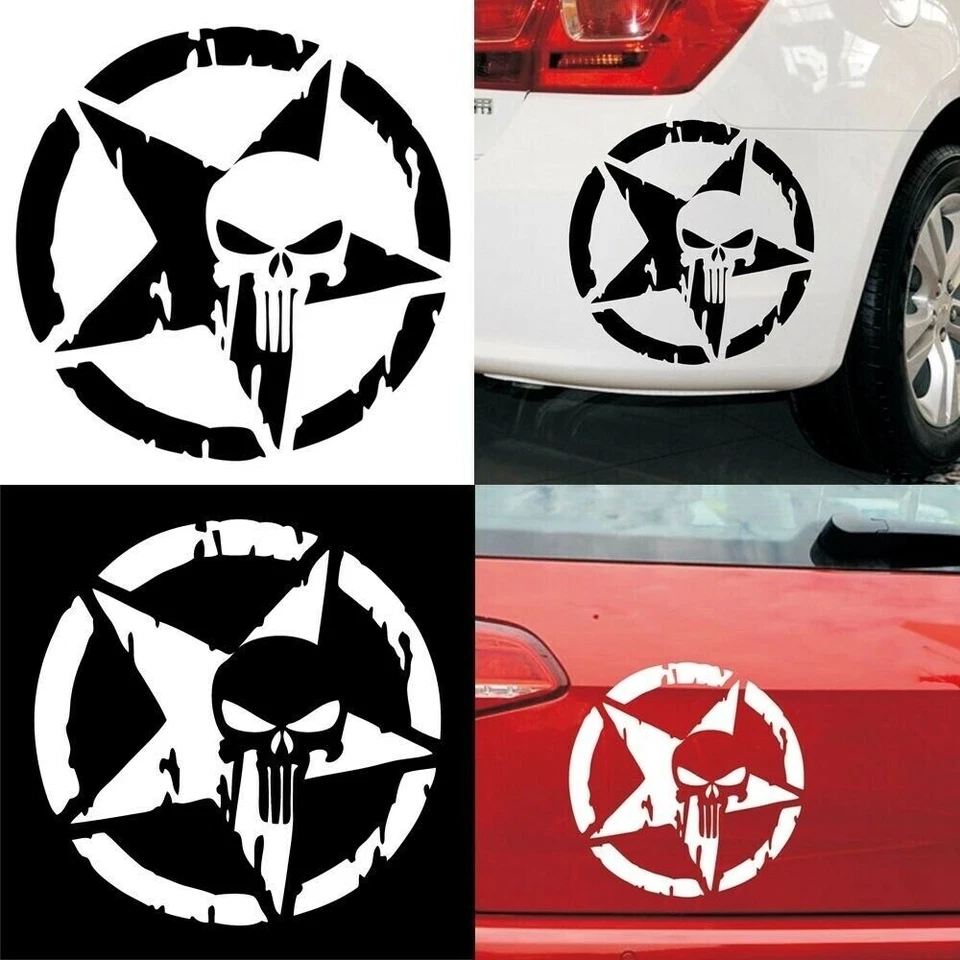 Skull Aufkleber 8x8 Schwarz Weiss Stern Totenkopf Punisher Auto Sticker Schädel - Bild 4 von 4