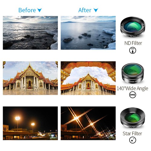 APEXEL 3Pcs 6in1 phone Camera Lens Kit Portable FishEye WideAngle macro Filter - Photo 2 sur 7