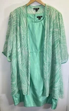 Dana Kay Dress & Jacket Set Women’s 24W Mint Green Sheer Cardigan 3/4 Sleeve