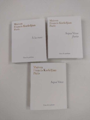 3 x Maison Francis Kurkdjian Perfume 2ml - A la Rose, Aqua Vitae + Forte