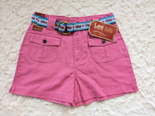 90s Y2K Girls 14 Lee Pink Shorts W Matching Embroidered Belt Adjustable Waist - Picture 2 of 11