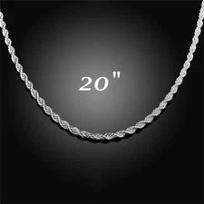 Mens Womens 925 Sterling Silver 4mm Twisted Rope Chain Necklace 16"-30"