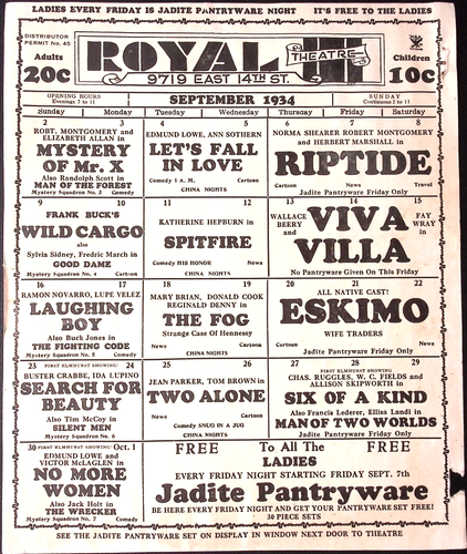 Despensa de jadita de viernes por la noche calendario de películas de la ciudad de Nueva York del Teatro Real 1934