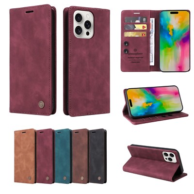 Leather Magnetic Wallet Phone Case For iPhone 16 15 14 13 12 11 Pro Max 7 8 XR
