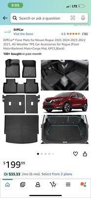 DiffCar Floor Mats Nissan Rogue 6 Pieces Black. (AUTO 32)