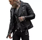 Mens Motorcycle Biker Vintage Black Quilted Genuine Slim Fit Real Leather Jacket