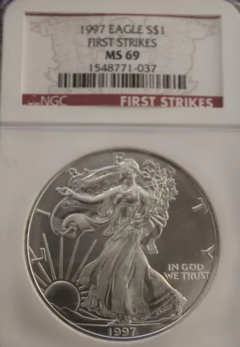 1997 SILVER EAGLE 1 OZ DOLLAR NGC MS-69 FIRST STRIKE