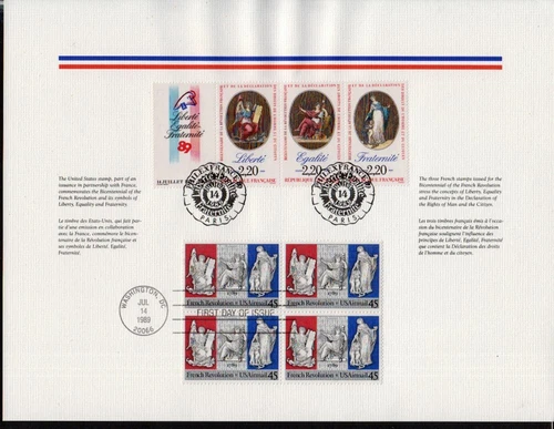 1989 US & French Revolutions Sc C120 & France Sc 2143-5 FDC with elaborate folio
