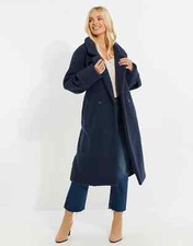 Threadbare Blue Boucle Longline Teddy Oversized Coat Newsize Uk 12 14 16