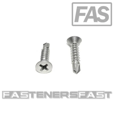 FAS (100) 8x3/4 Stainless Steel Phillips Flat Head Self Drilling Tapping TEK Screws